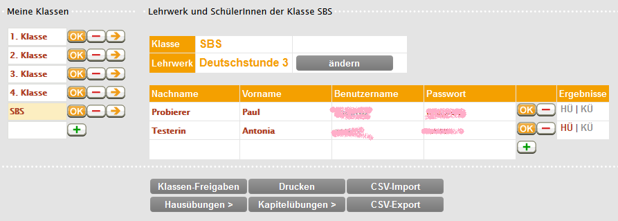 Klassenverwaltung Deutschstunde online